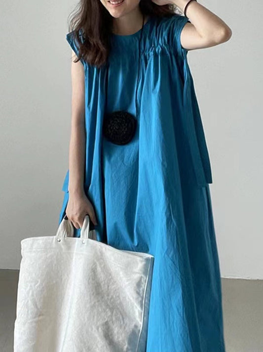 lovevop Drawstring Flying Sleeves A-line Blue Dress