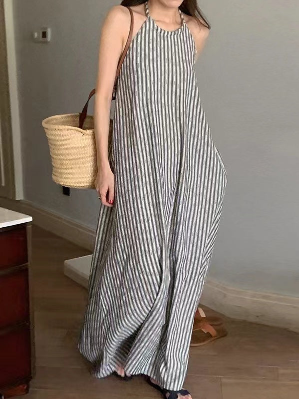 lovevop Loose Tie Open Back Striped Tank Dress