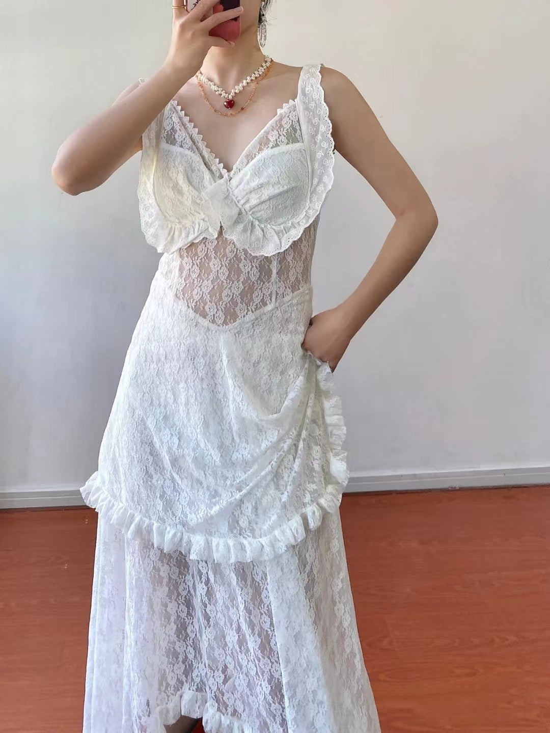 lovevop Sexy See-through Lace Strap Dress