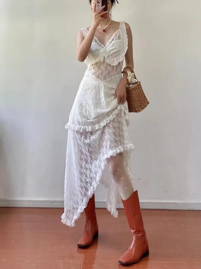 lovevop Sexy See-through Lace Strap Dress