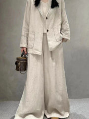 lovevop Suture Linen Casual Jacket 2-Pieces Bottoms Suit