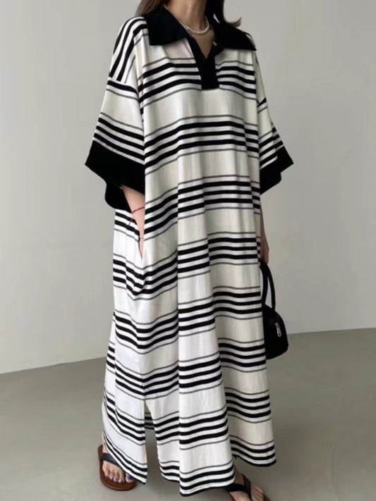 lovevop Loose Striped Long Polo Dress