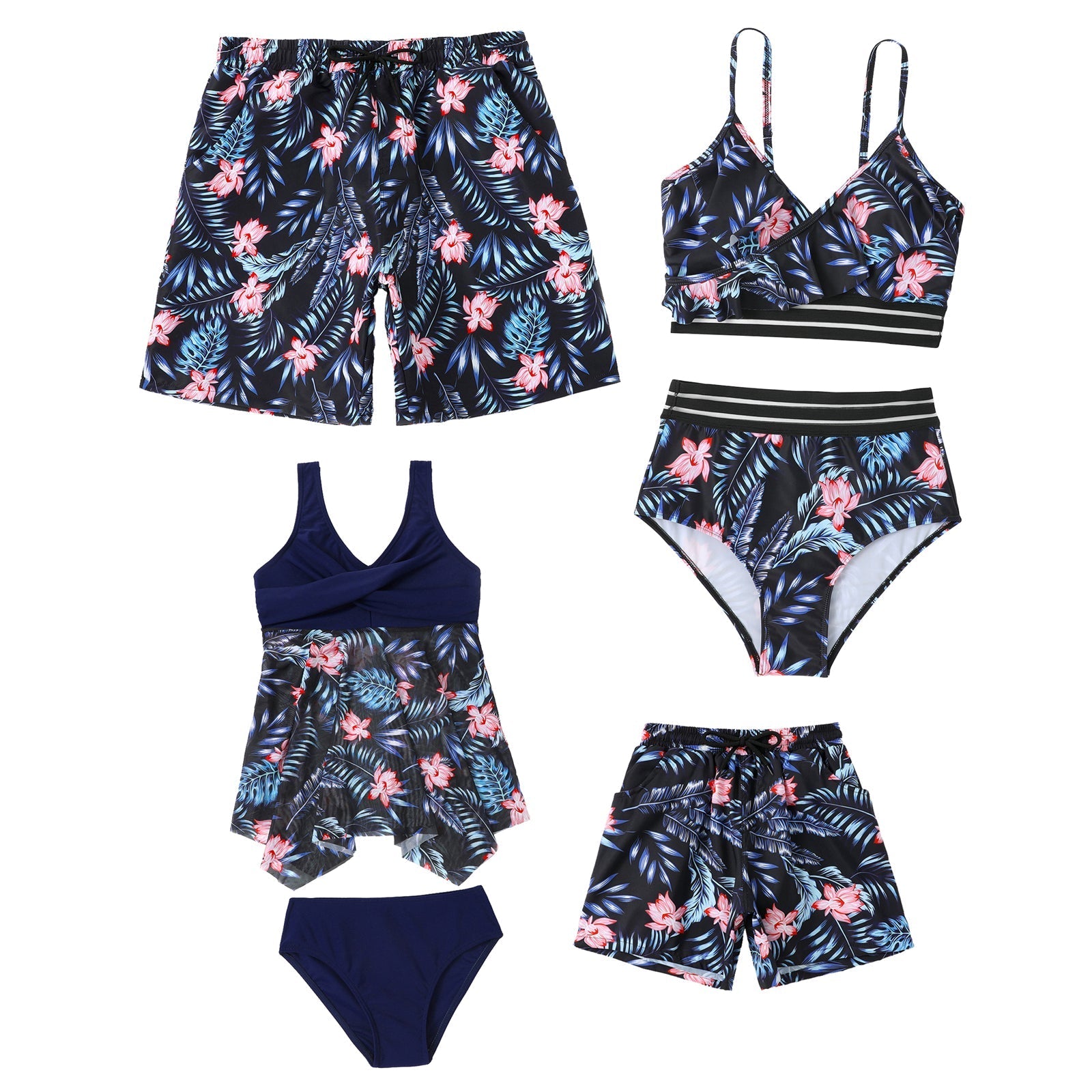 「🎁Father's Day Sale - 50% OFF」Family Matching Blue Floral Printed Swimsuits