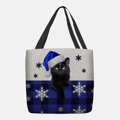 lovevop Women Felt Cute Cartoon Festive Christmas Dressed Cat Snowflake Pattern Shoulder Bag Handbag Tote