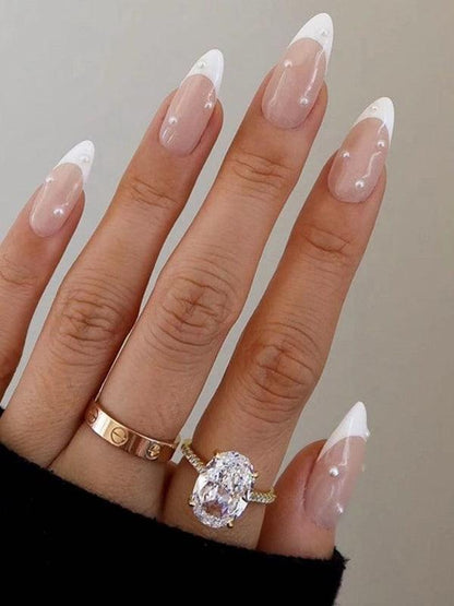 lovevop White French Point Water Drop Nails