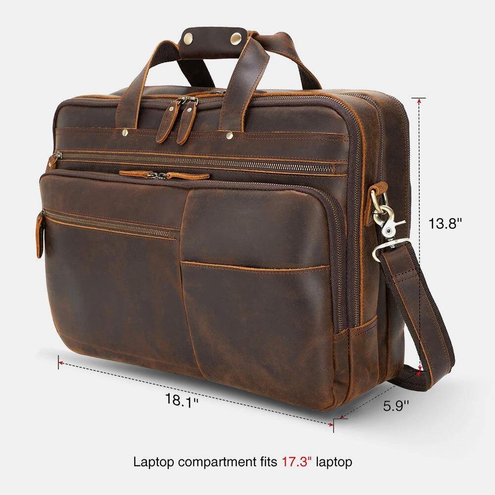 lovevop E Ekphero Men PU Leather Multifunction Large Capacity Vintage 14 Inch Laptop Bag Multi-Layers Briefcase Handbag Crossbody Bag