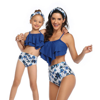 Ruffled Top & High Waisted Bottom Mommy and Me Swimsuit