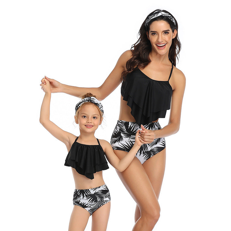 Ruffled Top & High Waisted Bottom Mommy and Me Swimsuit