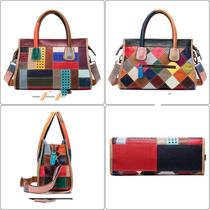 lovevop Cowhide color patchwork bag