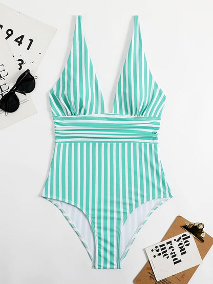 One-piece striped triangle beach sexy swimsuit