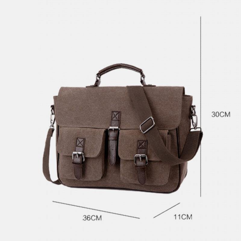 lovevop Men PU Leather Canvas Large Capacity 14 Inch Multifuntion Briefcase Crossbody Bags Handbag Backpack