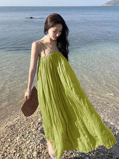 lovevop Vintage Pleated Beach Dress