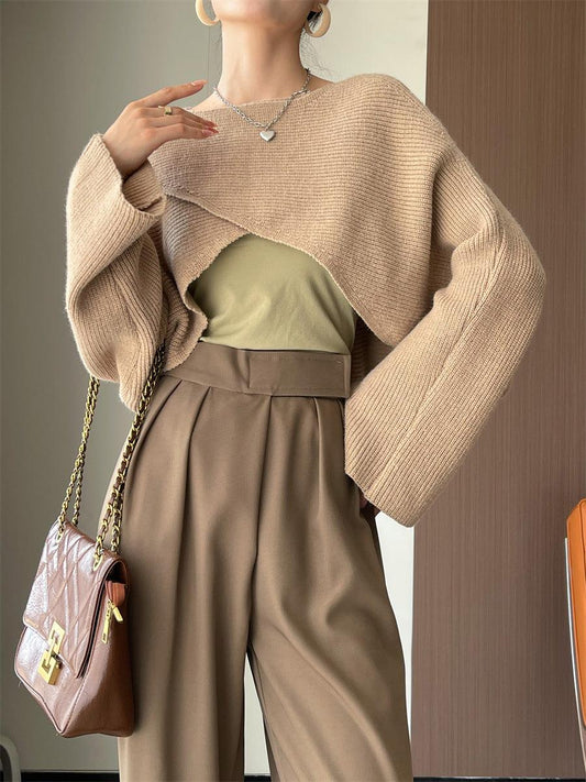 lovevop Fashion Design Crew Neck Knit Sweater