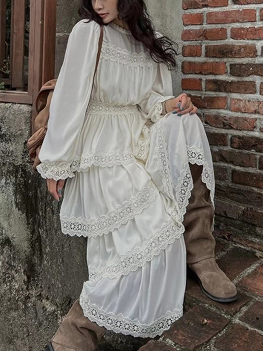 lovevop White Lace Cupcake Long Dress