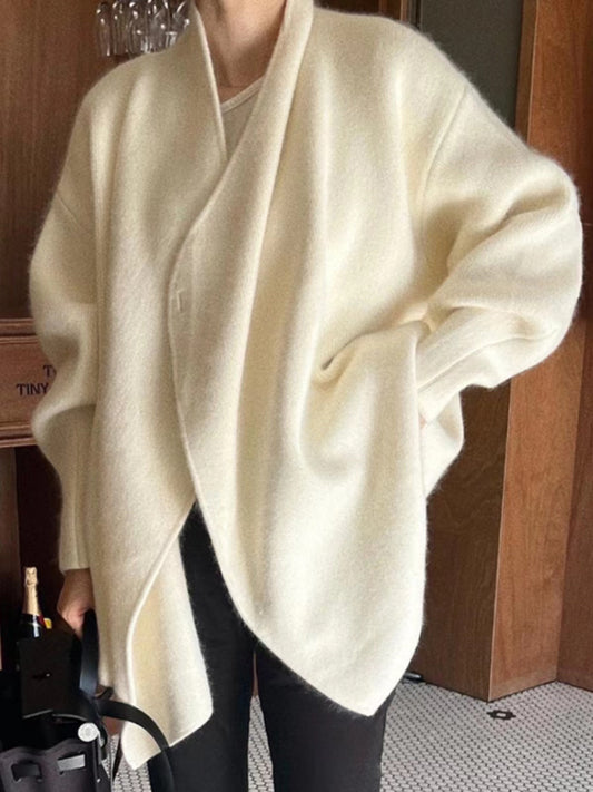 lovevop V-Neck Irregular Loose Knitted Sweater Jacket