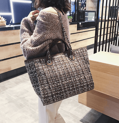 lovevop Plaid cloth handbag Fashion big bag Spring and summer new chain shoulder bag tide small fragrance handbag