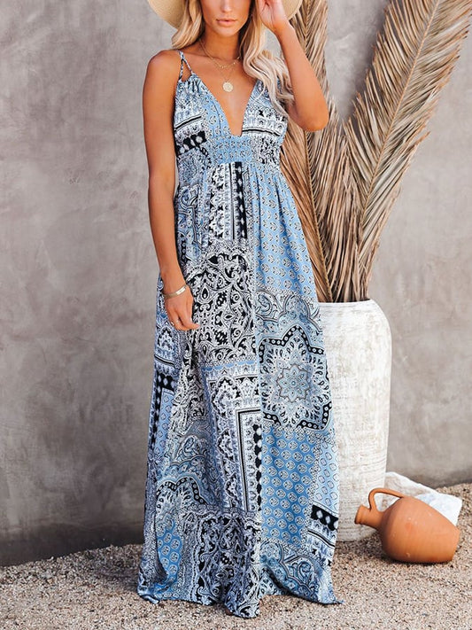 Vacation Art Print Sling Backless Dress