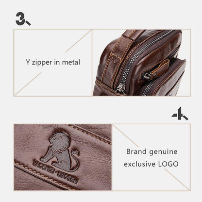 lovevop Men Genuine Leather Multifunction Multi-Pocket Waterproof Crossbody Bag Shoulder Bag