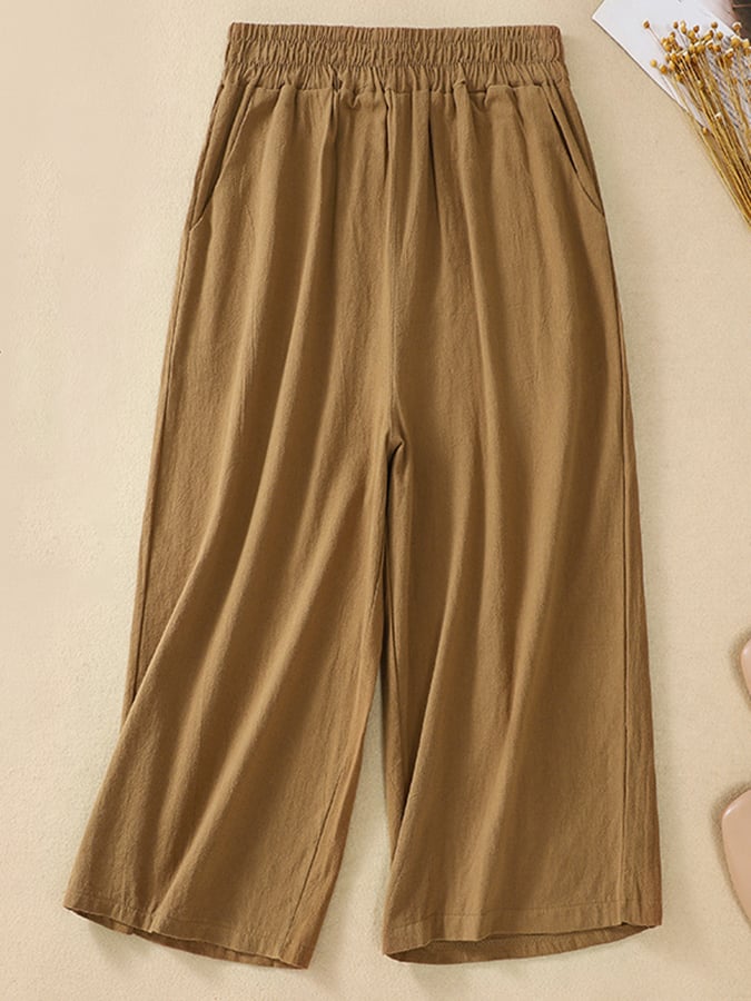 Lovevop Cotton Loose High Waisted Wide Leg Capris