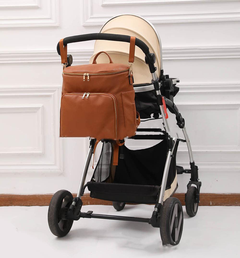 lovevop New Pu Mommy Bag Large Capacity Single And Double Shoulders Can Carry Mother And Baby Bag