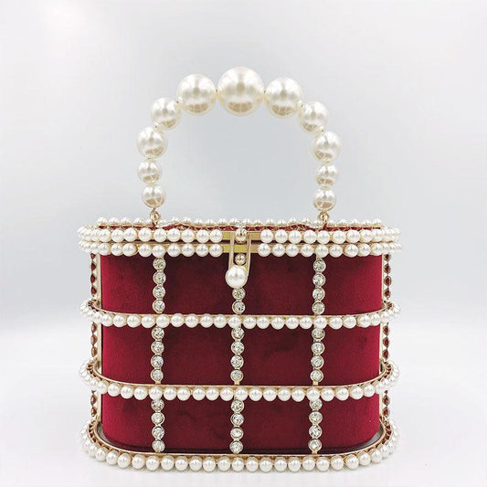 lovevop French Small Crowd Bag Large-Capacity Summer Metal Pearl Bag Wild Diagonal Dinner Bag Small Ck Net Red Same Paragraph