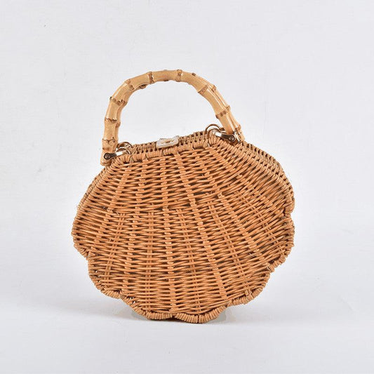 lovevop Imitation Shell Decoration Rattan Three-dimensional Conch Shape Straw Bag