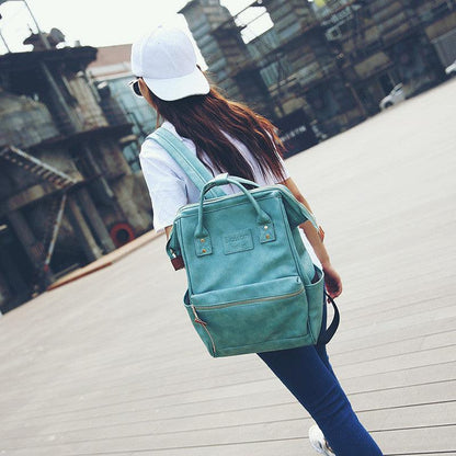 lovevop Pu Leather Female Korean Retro Trendy Backpack