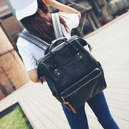 lovevop Pu Leather Female Korean Retro Trendy Backpack