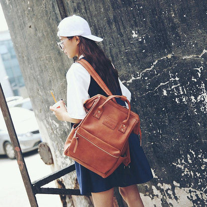 lovevop Pu Leather Female Korean Retro Trendy Backpack