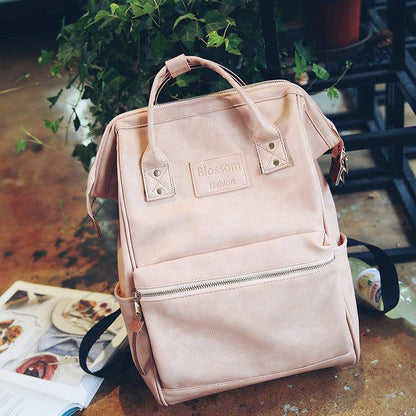 lovevop Pu Leather Female Korean Retro Trendy Backpack