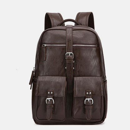 lovevop Men PU Leather Large Capacity Multi-pocket Vintage 14 Inch Laptop Backpack