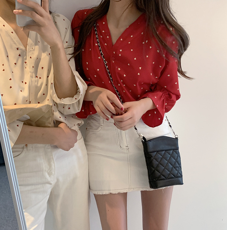 lovevop Spring Women Chiffon Shirt Korean Fashion Long Sleeve White Shirts Women Streetwear Office Blouse Elegant Lady Heart Print Tops