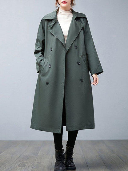 lovevop Loose Buttoned Notched Collar Trench Coat