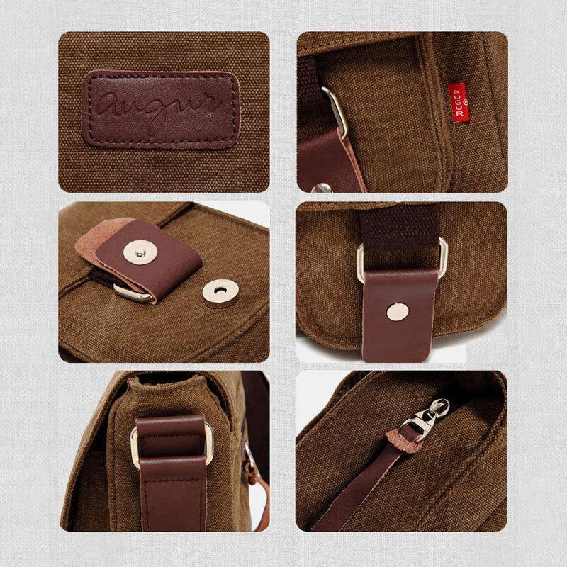 lovevop Men Genuine Leather And Canvas Retro Travel Outdoor Multi-pocket Carrying Bag Crossbody Bag