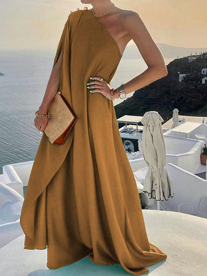 Women's One Shoulder Slash Neck Resort Dress