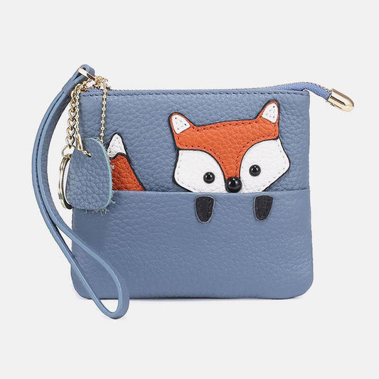 elvesmall Women Genuine Leather Casual Cute Outdoor Cartoon Animal Fox Pattern Small Coin Bag Wallet