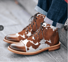 lovevop Spring Low Heel Front Lace Up Low Tube Martin Boots Men's Shoes