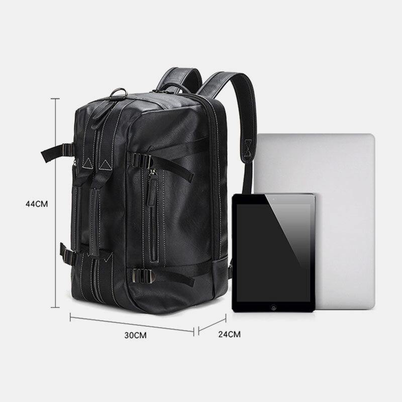 lovevop Men Multi-purpose PU Leather Backpack 15.6 Inch Large Capacity Multi-pocket Laptop Bag Handbag Crossbody Bags