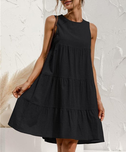 lovevop Cotton Loose Solid Midi Dress