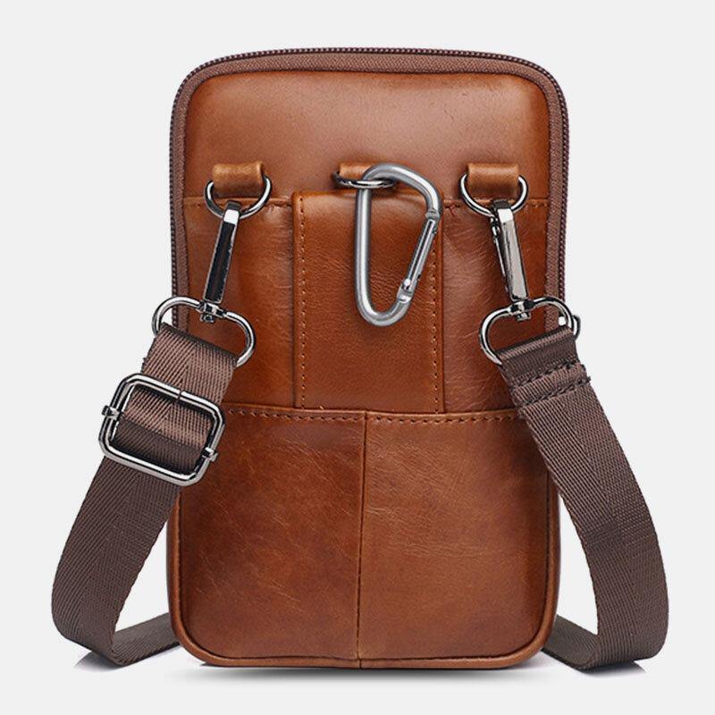 lovevop Men Genuine Leather Vintage Multifunctional 6.5 Inch Mini Phone Bag Crossbody Bag Waist Bag Cowhide Bag