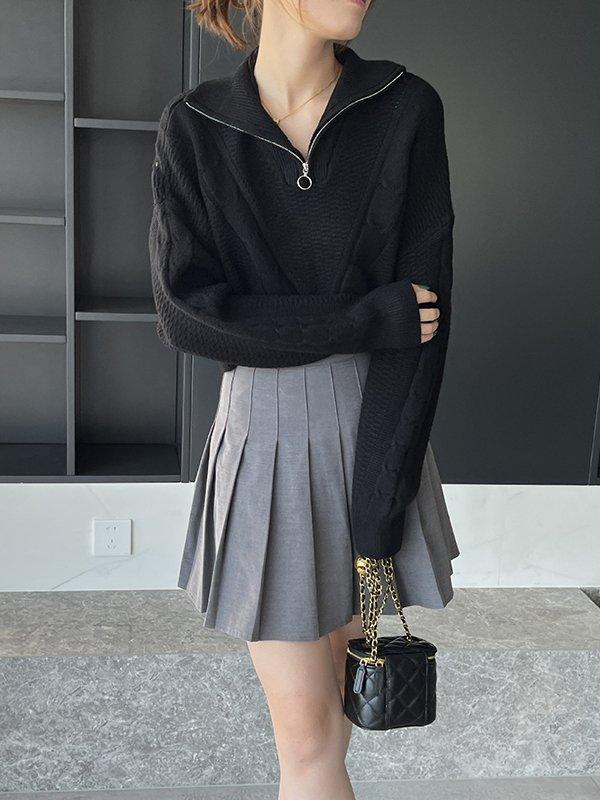 lovevop Simple Batwing Sleeves Long Sleeves Jacquard Solid Color Lapel Collar Sweater Tops
