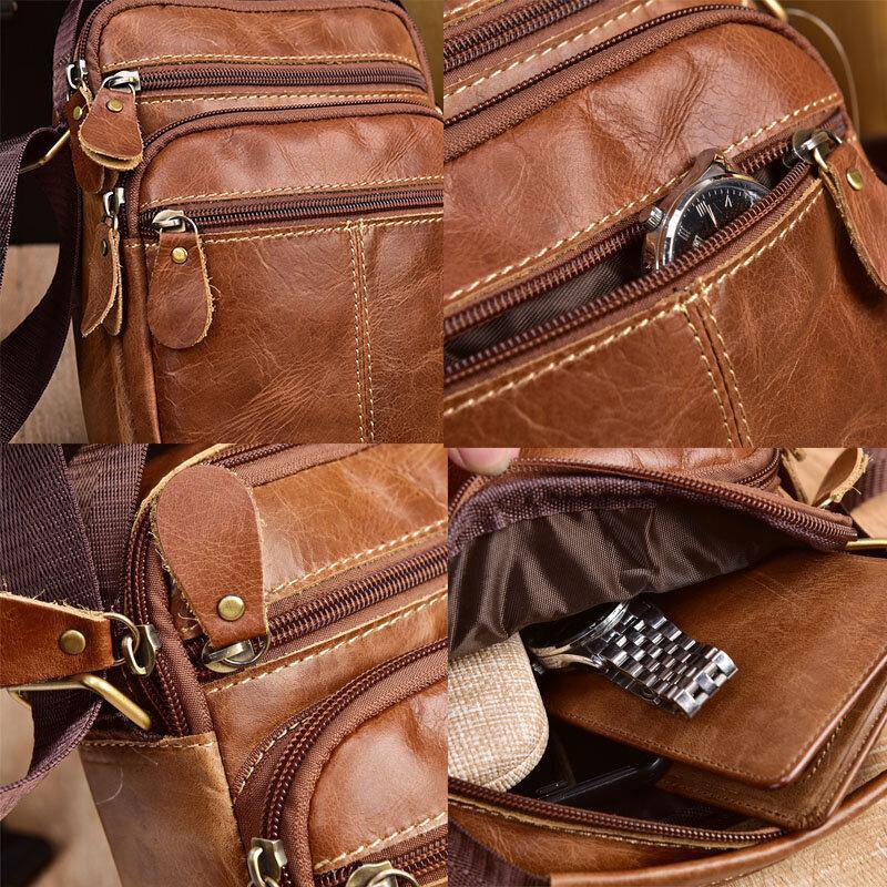 lovevop Men Genuine Leather Multi-pocket Vintage 6.3 Inch Phone Bag Crossbody Bags Shoulder Bag Handbag