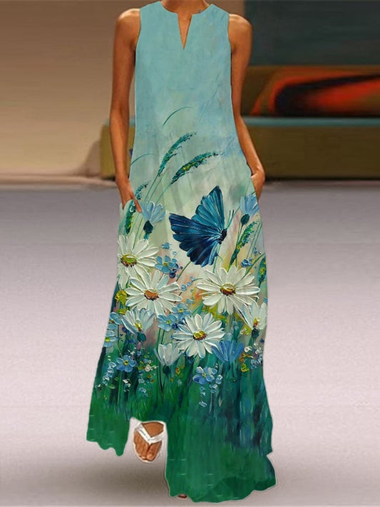 Women's Vintage Floral Print V-Neck Casual Dress