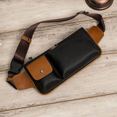 lovevop Men Faux Leather Retro Business Casual Multi-carry Waist Bag Chest Bag Sling Bag