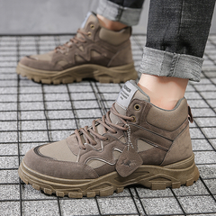 lovevop Men Synthetic Suede Splicing Canvas Soft Wearable Casual Tooling Boots