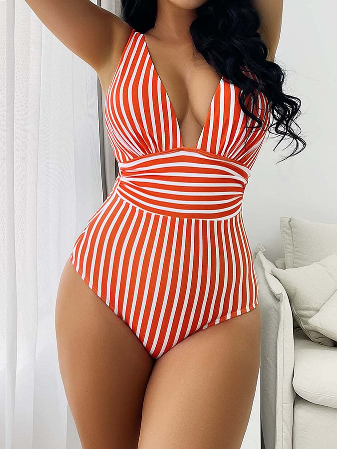 One-piece striped triangle beach sexy swimsuit