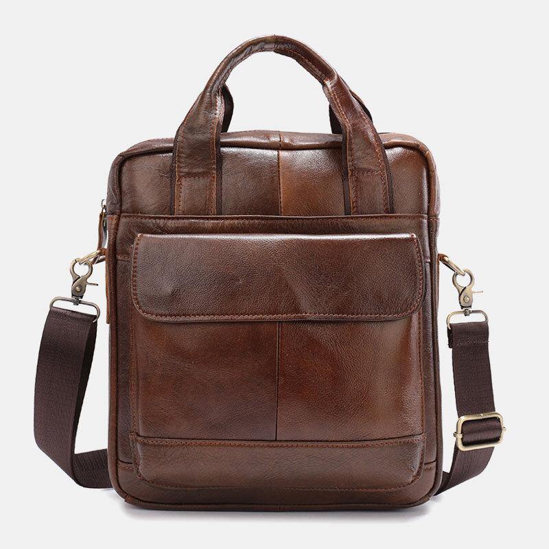 lovevop Men Genuine Leather Large Capacity Anti-theft Vintage 6.5 Inch Phone Bag Messenger Briefcase Shoulder Bag Crossbody Bag Handbag