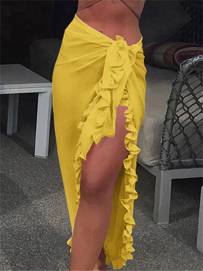 Women's Chiffon Ruffle Beach Sunscreen Cover Up Skirt