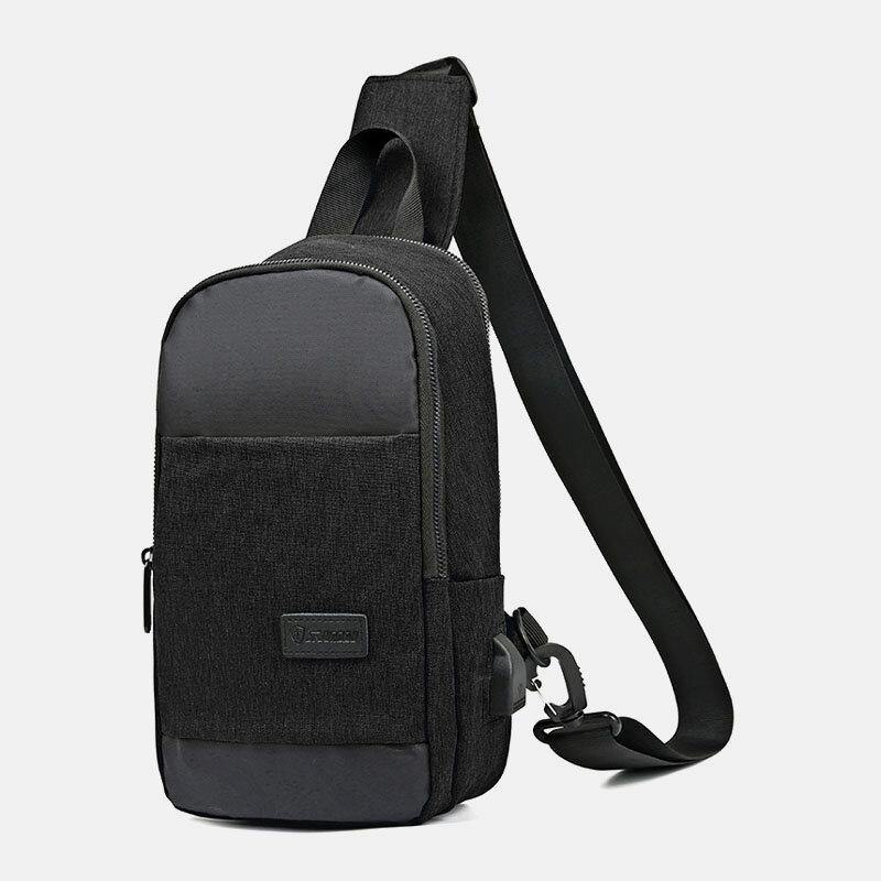 lovevop Men Oxford Waterproof Large Capacity USB Charging Chest Bag Messenger Crossbody Bag