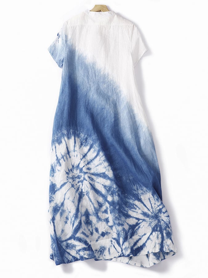 Cotton Linen Ink Painting Tie Dyed Dress